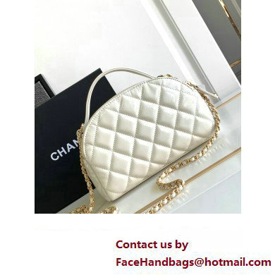 Chanel Calfskin  &  Gold-Tone Metal Chain Bowling Bag AP3586 White 2024